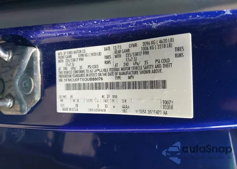 2016 Ford Escape S z USA, uszkodzony, nr VIN 1FMCU0F7XGUB88076